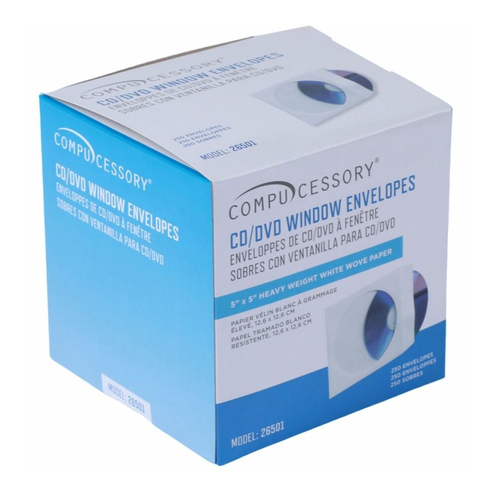 Compucessory CD/DVD White Window Envelopes - CD/DVD - 5" Width x 5" Length - White - 250 / Box. Picture 7
