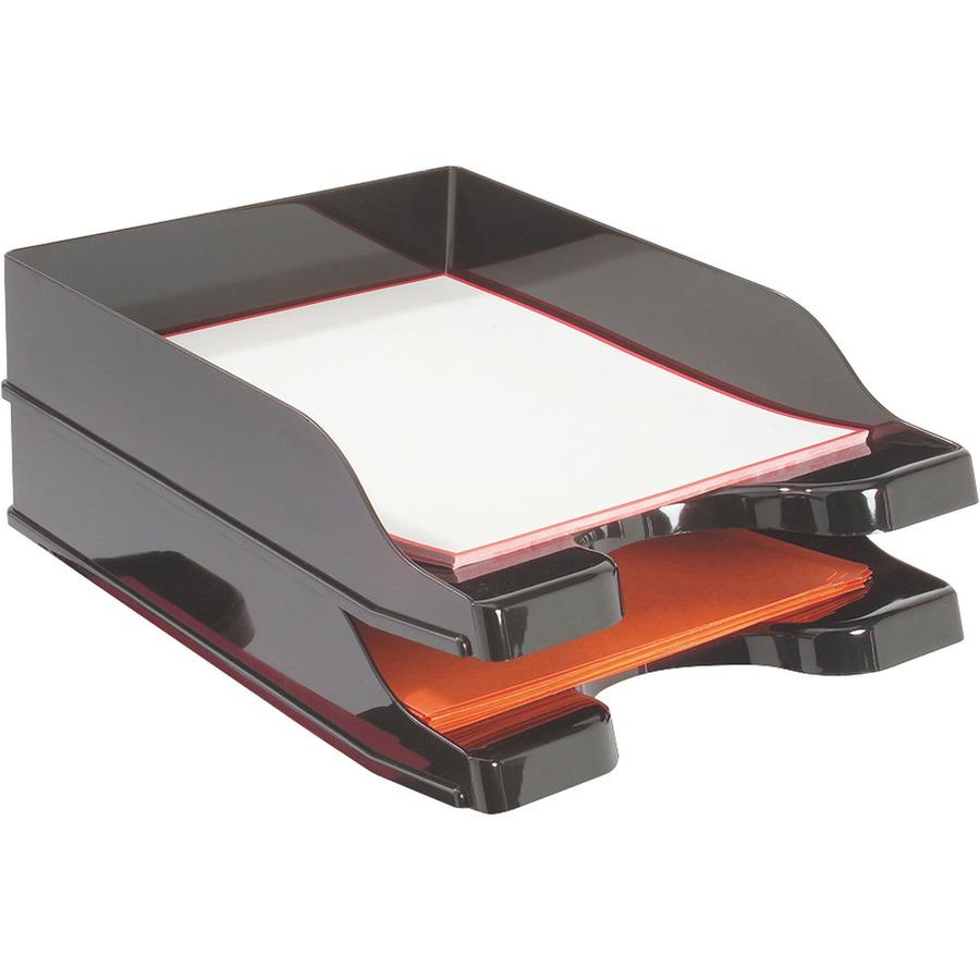 Deflecto DocuTray Multi-Directional Stacking Tray - 2 Tier(s) - 2.5" Height x 10" Width x 13.8" DepthDesktop - Black - Polystyrene - 2 / Set. Picture 5
