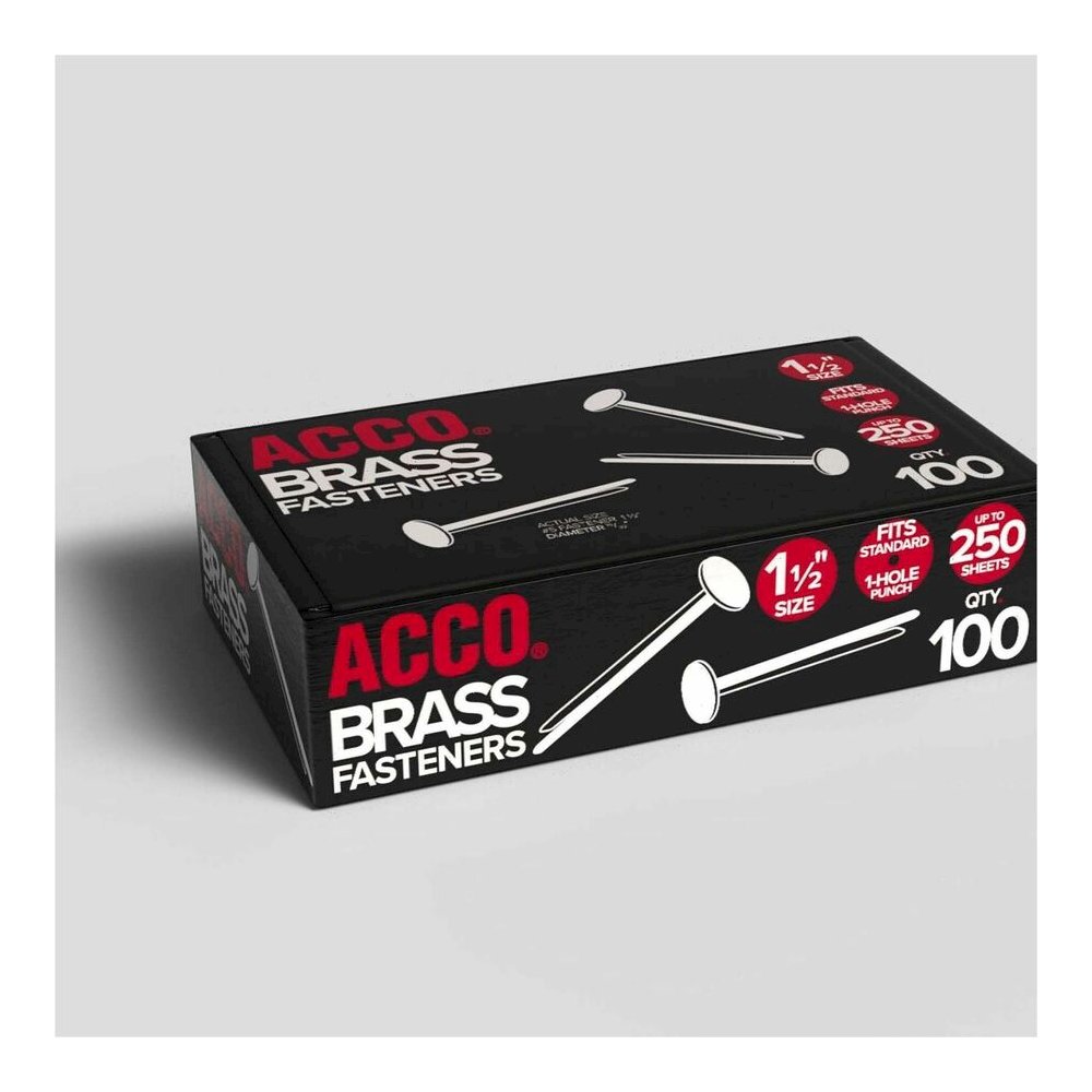 ACCO Brass Fasteners - 1.5" Length - 75 Sheet Capacity - Flexible, Heavy Duty, Corrosion-free, Self-piercing Point, Rust Proof - Brass - 100 / Box. Picture 6