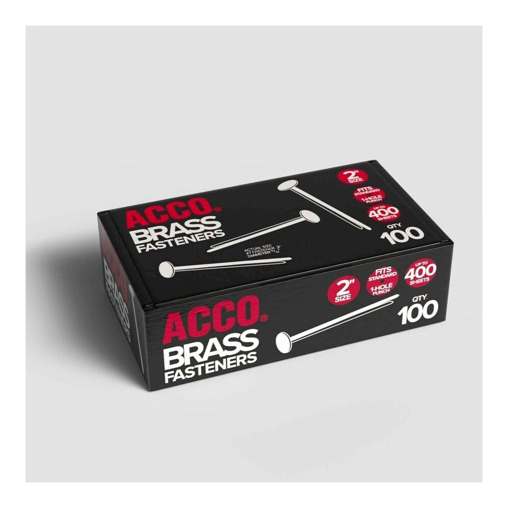 ACCO Brass Fasteners - 0.47" Head - 2" Length - 100 Sheet Capacity - Flexible, Heavy Duty, Corrosion-free, Self-piercing Point, Rust Proof - Brass - 100 / Box. Picture 6
