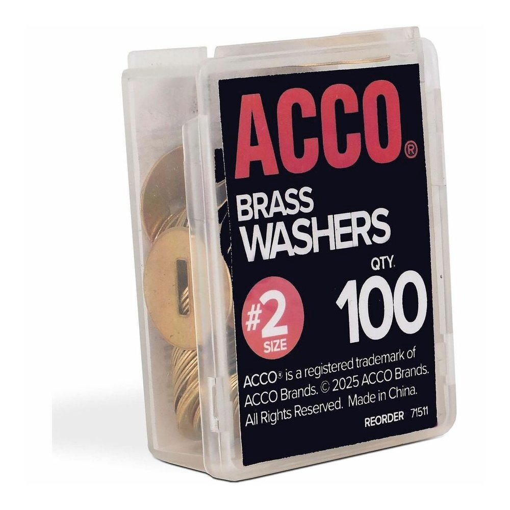 ACCO Brass Fastener Washers - 0.5" Diameter - Corrosion Resistant - Brass - 100 / Box. Picture 9