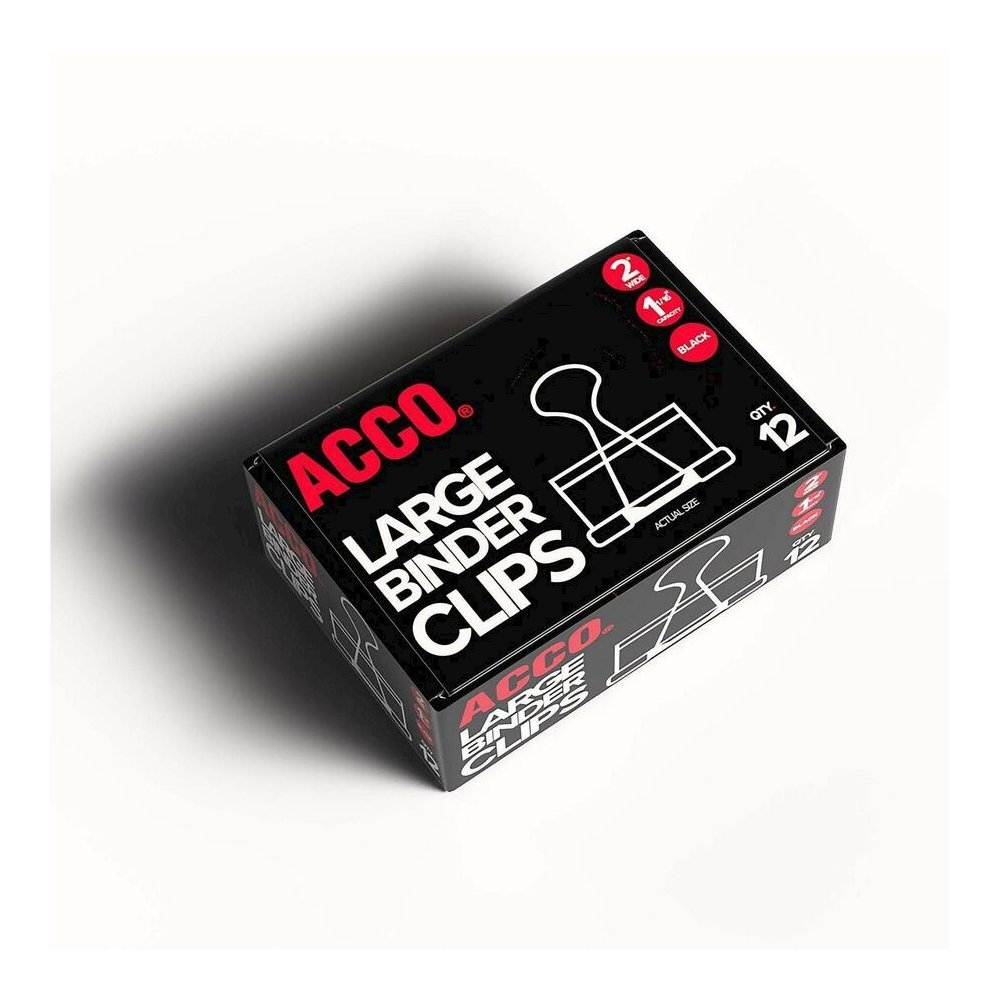 ACCO Large Foldback Binder Clips - Large - 2" Width - 1.06" Size Capacity - Reusable - Black - Plastic - 12 / Box. Picture 8