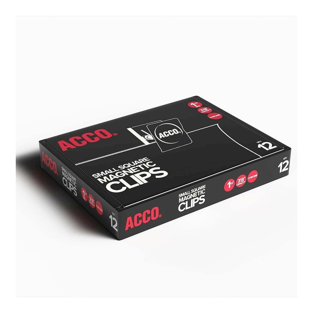 ACCO Square Magnetic Clip - Small - 1.5" Length - 0.88" Size Capacity - Magnetic, Rust Resistant - Silver - Metal, Chrome - 12 / Box. Picture 7