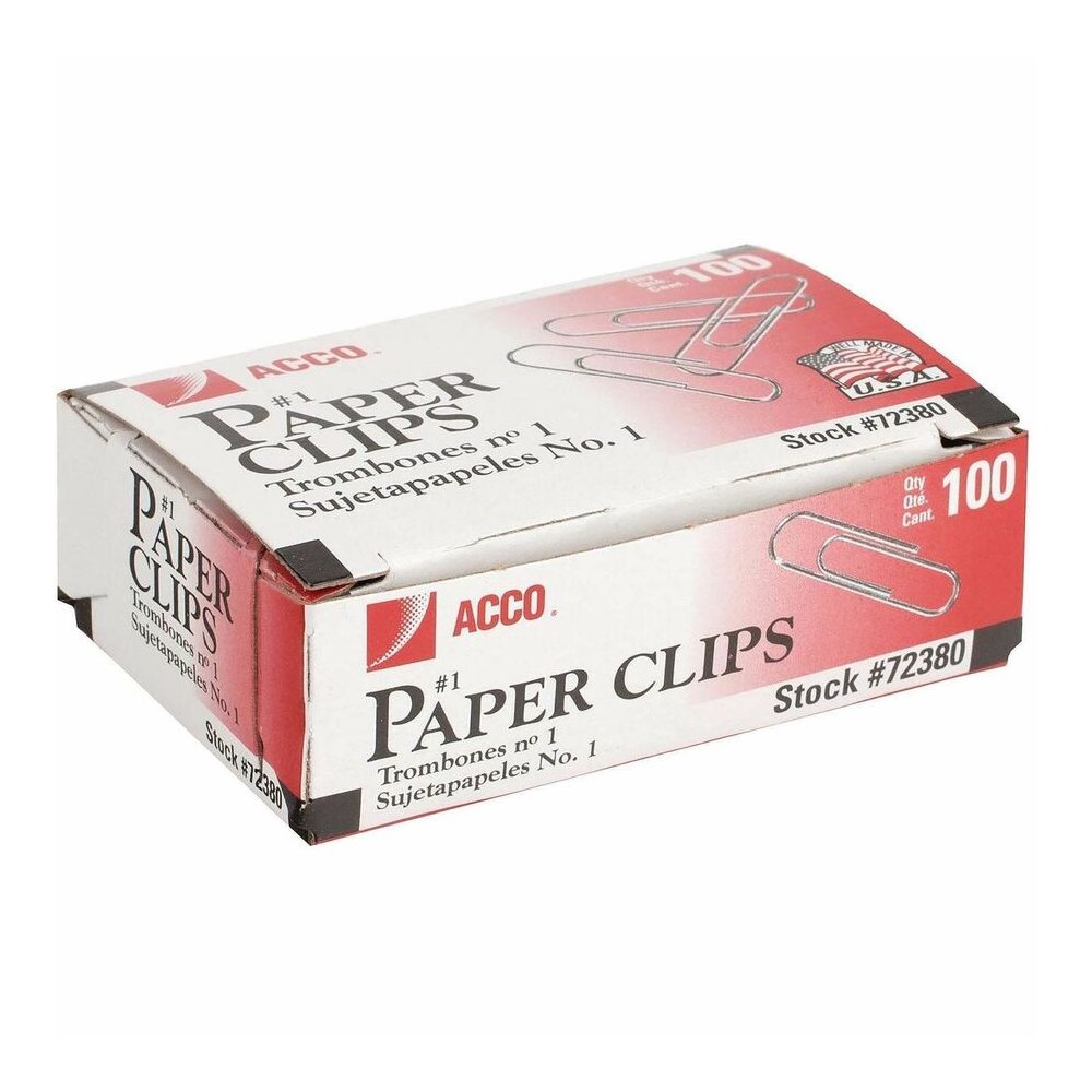 ACCO Premium Paper Clips - No. 1 - 10 Sheet Capacity - Strain Resistant, Galvanized, Corrosion Resistant - Silver - Metal, Zinc Plated - 100/Box - 10 / Pack. Picture 11