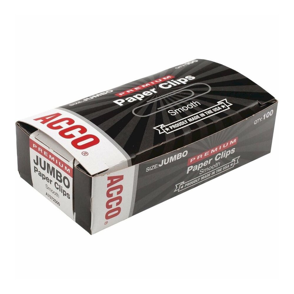 ACCO Premium Jumbo Smooth Paper Clips - Jumbo - 2.3" Width - 1.88" Size Capacity - 20 Sheet Capacity - Corrosion Resistant, Galvanized, Long Lasting - Silver - Metal - 100/Box - 10 / Pack. Picture 6