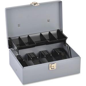Sparco Controller Cash Box - 5 Coin - Gray - 3.4" Height x 11.4" Width x 7.5" Depth. Picture 3