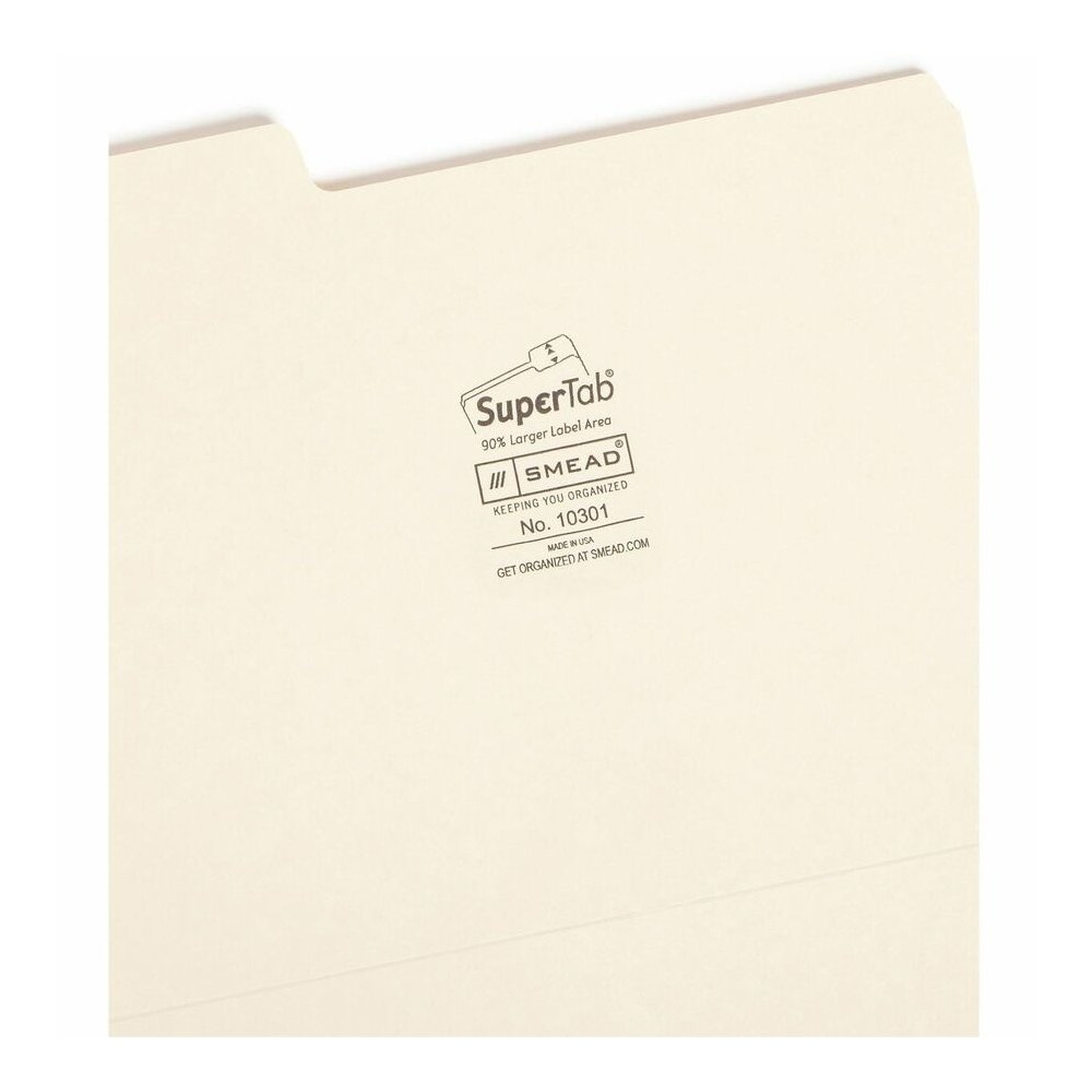 Smead SuperTab 1/3 Tab Cut Letter Recycled Top Tab File Folder - 8 1/2" x 11" - 3/4" Expansion - Top Tab Location - Assorted Tab Position - 11 pt. - 1 Plys - Manila - 10% Recycled - 100 / Box. Picture 9