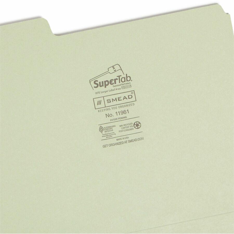 Smead SuperTab 1/3 Tab Cut Letter Recycled Top Tab File Folder - 8 1/2" x 11" - 3/4" Expansion - Top Tab Location - Assorted Position Tab Position - Assorted - 10% Recycled - 100 / Box. Picture 8
