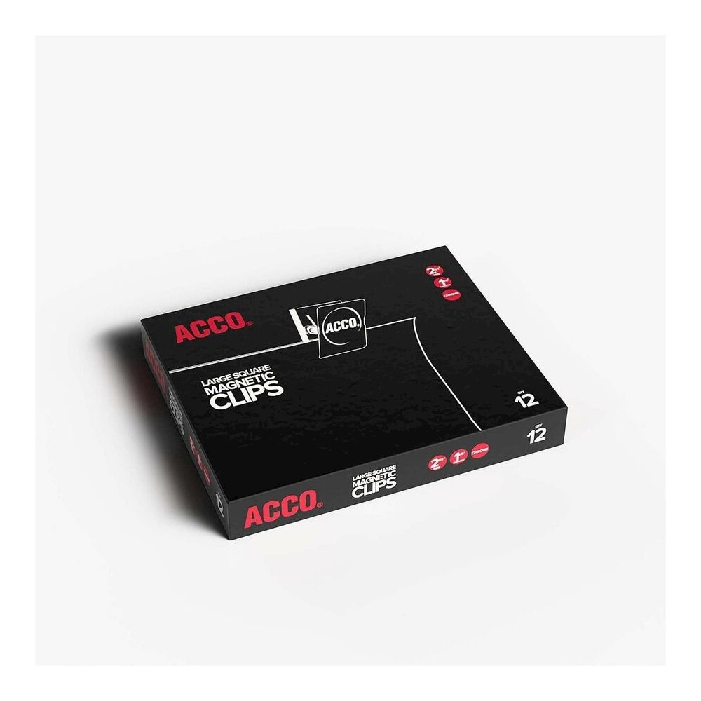 ACCO Square Large Magnetic Clip - Large - 2.3" Length - 1.13" Size Capacity - Magnetic, Rust Resistant - Silver - Metal, Chrome - 12 / Box. Picture 7