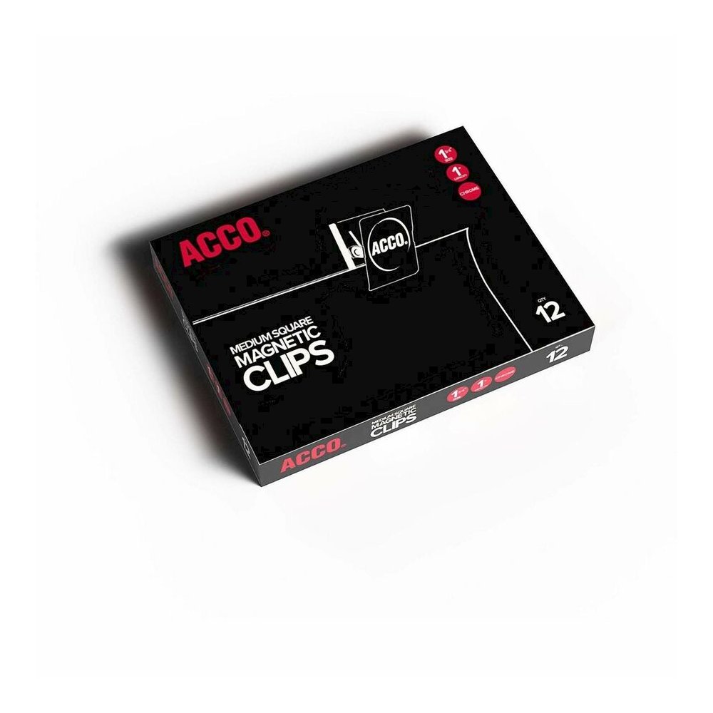 ACCO Square Magnetic Clip - Medium - 1.8" Length - 1" Size Capacity - Magnetic, Rust Resistant - Silver - Metal, Chrome - 12 / Box. Picture 7