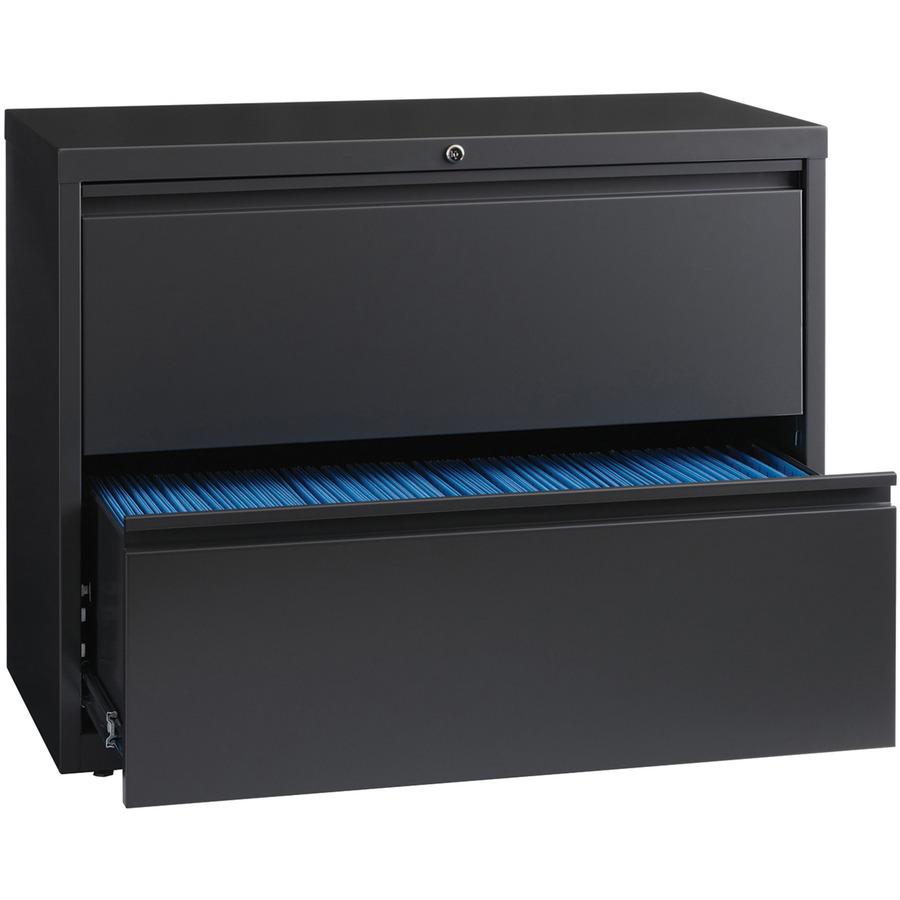 Lorell Fortress Series Lateral File - 36" x 18.6" x 28.1" - 2 x Drawer(s) - Legal, Letter, A4 - Lateral - Rust Proof, Leveling Glide, Interlocking - Charcoal - Baked Enamel - Steel - Recycled. Picture 6