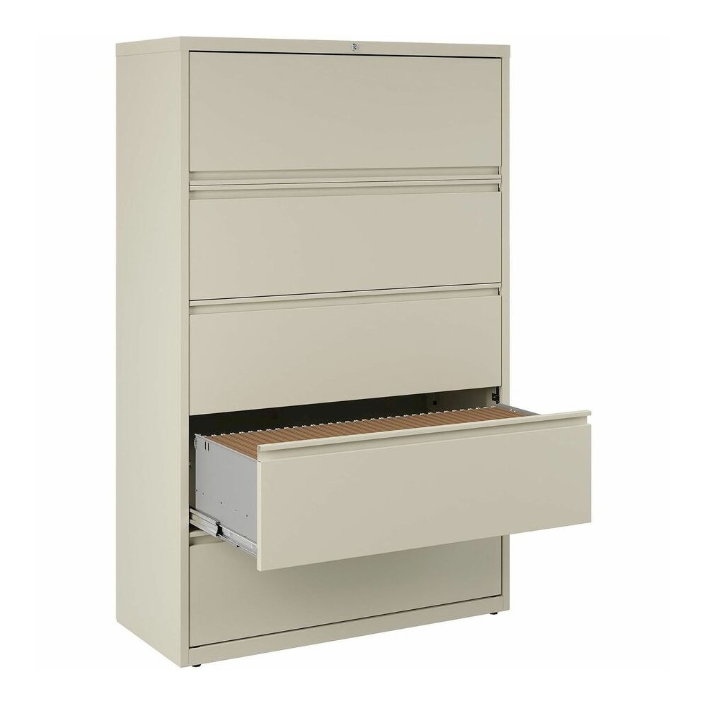 Lorell Fortress Series Interlocking System Lateral File - 42" Width x 18.6" Depth x 67.7" Height - 5 x Drawer(s) for File - Legal, Letter, A4 - Lateral - Rust Proof, Leveling Glide, Interlocking, Ball. Picture 12