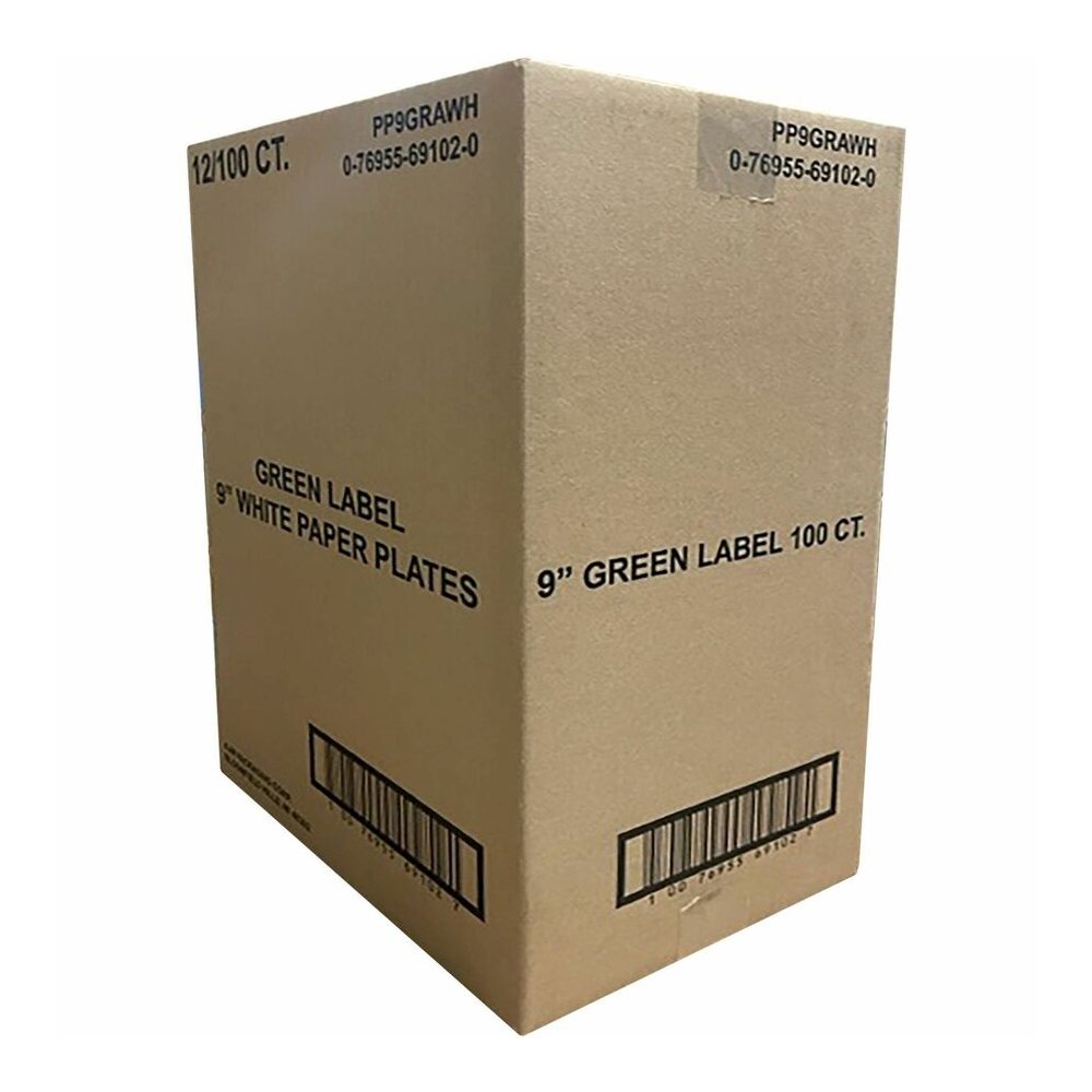 Green Label 9" Green Label Economy Paper Plates - Microwave Safe - 9" Diameter - White - Paper Body - 100/Bag - 12 / Carton. Picture 9