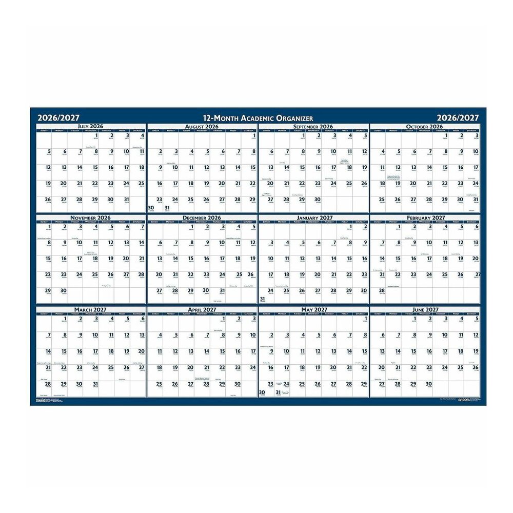 House of Doolittle Academic July-June Wall Calendar - Julian Dates - Yearly - 1 Year - July 2026 to June 2027 - 24" x 37" Sheet Size - 1.13" x 1.63" , 1.25" x 1.38" Block - Blue, Gray - Paper - 1 Each. Picture 5