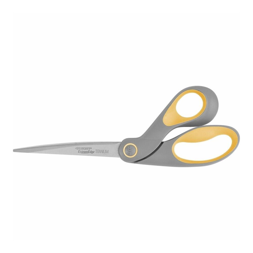 Acme United ExtremEdge Adjustable Tension Titanium Bonded Scissors, 9" Bent, Gray - 4.50" Cutting Length - 9" Overall Length - Bent-left/right - Titanium - Round Tip - Gray/Yellow - 1 Each. Picture 6