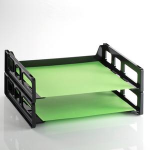 Officemate Side-Loading Desk Trays, 2PK - 2.8" Height x 13.2" Width x 9" DepthDesktop - Stackable, Durable - Black - Plastic - 2 / Pack. Picture 7