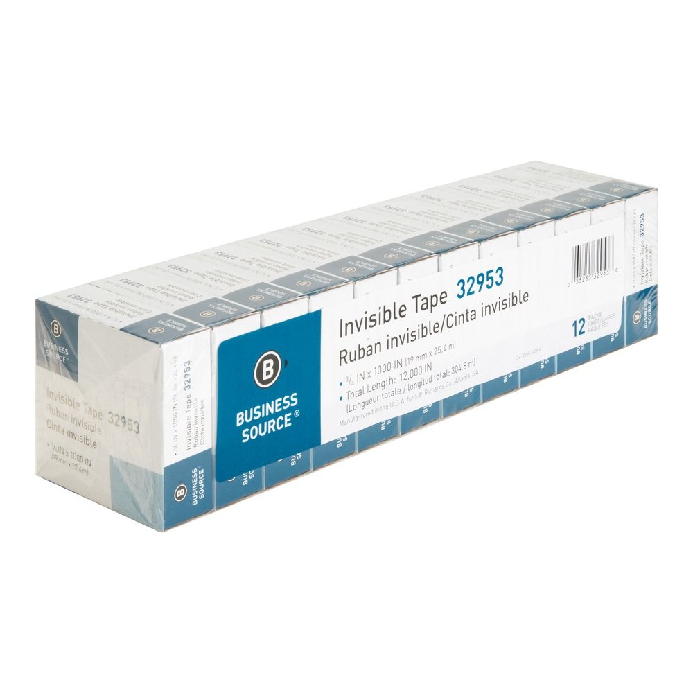 Business Source Premium Invisible Tape Value Pack - 27.78 yd Length x 0.75" Width - 1" Core - Clear - For Multipurpose, Splicing, Mending, Holding - 12 / Pack. Picture 11