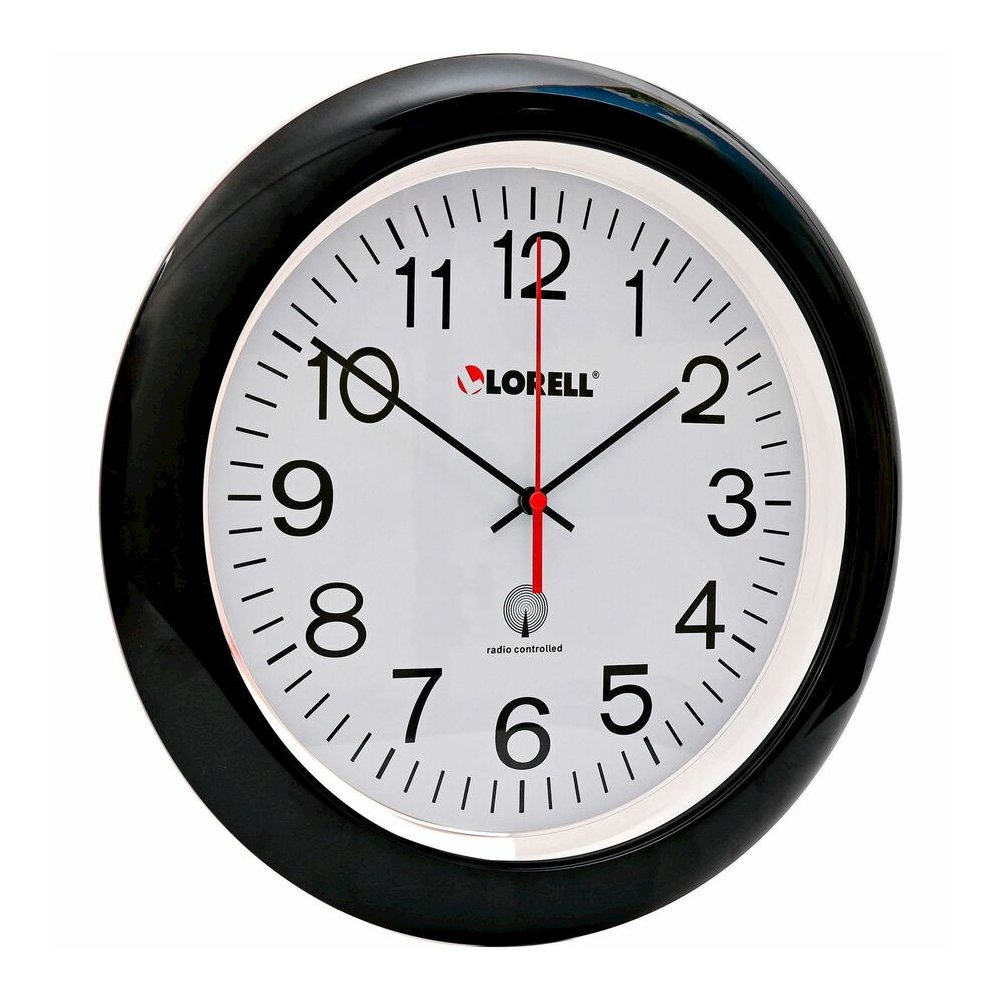 Lorell 13-1/4" Radio-Controlled Wall Clock - Analog - Quartz - White Main Dial - Black Case - Plastic. Picture 10