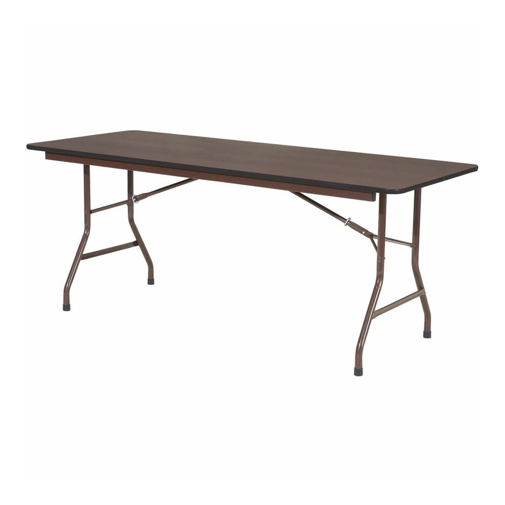 Lorell Economy Folding Table - Melamine Rectangle Top - 500 lb Capacity - 72" Table Top Length x 30" Table Top Width x 0.63" Table Top Thickness - 29" Height - Mahogany - 1 Each. Picture 9