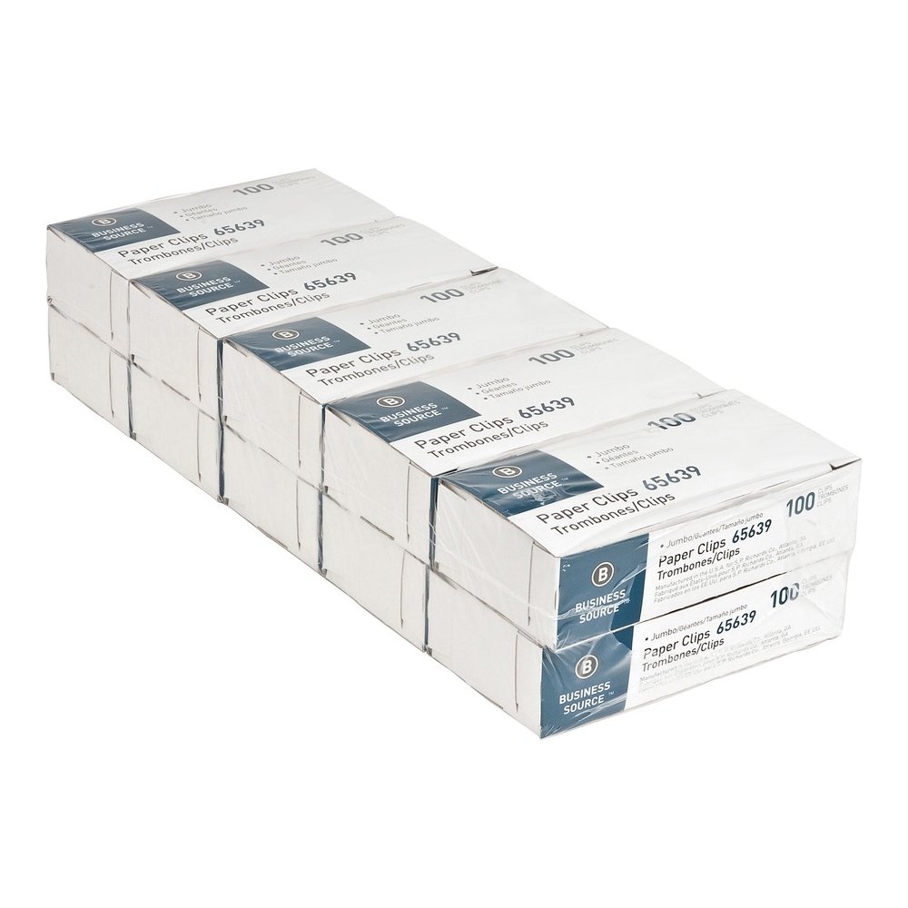 Business Source Paper Clips - Jumbo - Silver - Steel - 100/Box - 10 / Pack. Picture 7