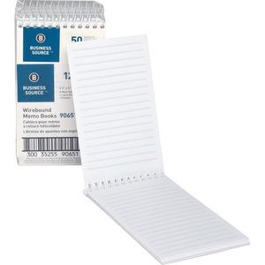 Business Source Wirebound Memo Books - 50 Sheet(s) - Wire Bound - 5" x 3" Sheet Size - White - White Sheet(s) - 1 Dozen. Picture 2