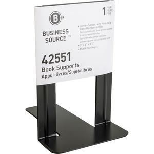 Business Source Heavy-gauge Steel Book Supports - 8.50" Height x 9" Width x 6" Depth - Desktop - Non-skid Base, Scratch Resistant, Stain Resistant - Enamel - Black - Steel - 1 Pair. Picture 6