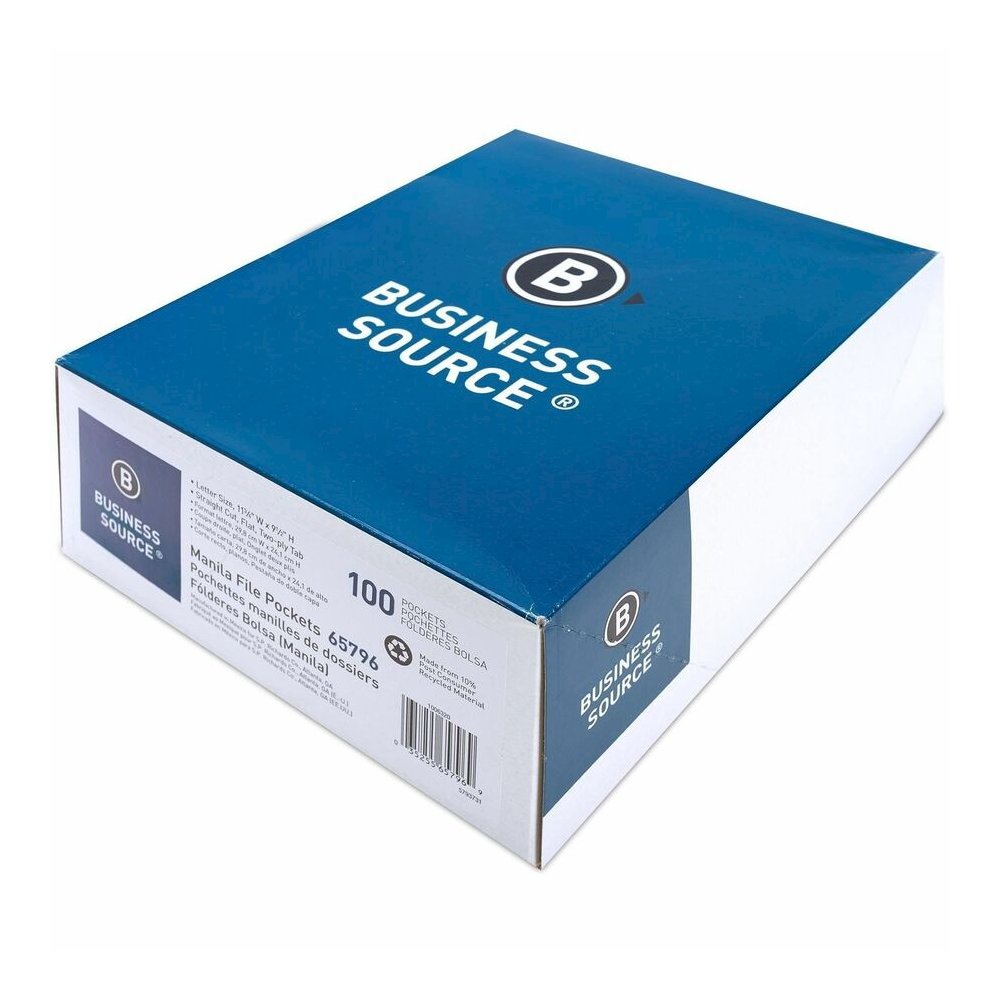 Business Source Letter Recycled File Pocket - 8 1/2" x 11" - 11 pt. - 2 Plys - Manila - Slip Resistant, Reinforced Tab, Heavyweight Cover - 10% Recycled - 100 / Box. Picture 8
