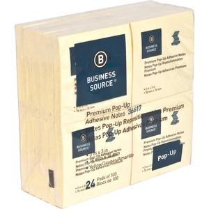 Business Source Reposition Pop-up Adhesive Notes - 3" Flag/Note Width x 3" Flag/Note Length - Square - Yellow - Removable, Repositionable, Solvent-free Adhesive, Fanfold, Pop-up - No - 24 / Pack. Picture 2