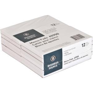 Business Source Plain Memo Pads - 100 Sheets - Plain - Glued - Unruled Front Ruling - 15 lb Basis Weight - 3" x 5" Sheet Size - White Paper - Chipboard Backing - 1 Dozen. Picture 5