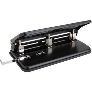 Business Source Heavy-duty 3-hole Punch - 3 Punch Head(s) - 30 Sheet of 20lb Paper - 9/32" Punch Size - Steel - Black. Picture 3