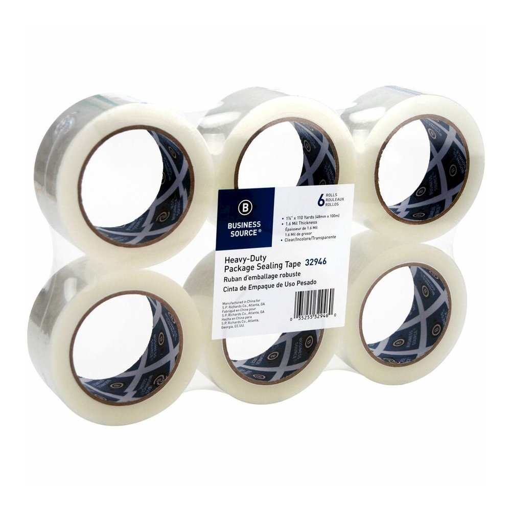Business Source Heavy-duty Packaging/Sealing Tape - 110 yd Length x 1.88" Width - 3" Core - Clear - 1.60 mil - Breakage Resistance - For Bonding, Packing - 6 / Pack. Picture 7