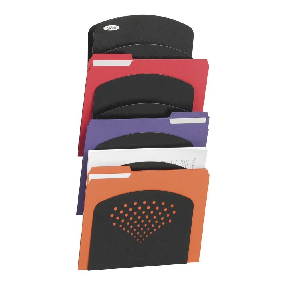 Safco Seven Pocket Letter/Legal Steel Wall Rack - 7 Pocket(s) - 21.75" Height x 9.50" Width x 2" Depth - Durable - Powder Coated - Black - Steel - 1 Each. Picture 4