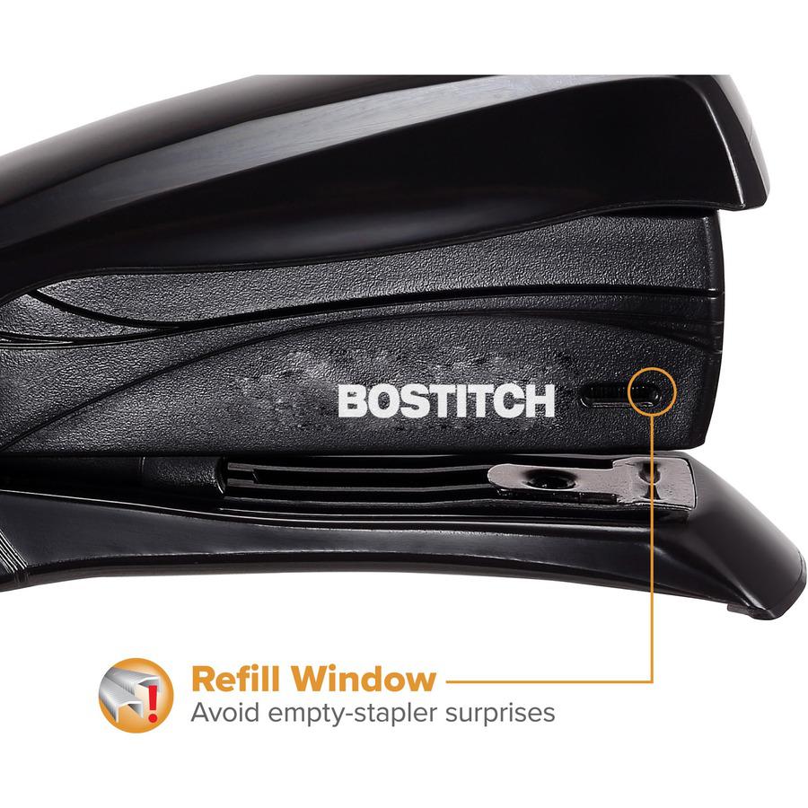 Bostitch Inspire 15 Spring-Powered Compact Stapler - 15 Sheets Capacity - 105 Staple Capacity - Half Strip - 1/4" Staple Size - 1 Each - Black. Picture 7
