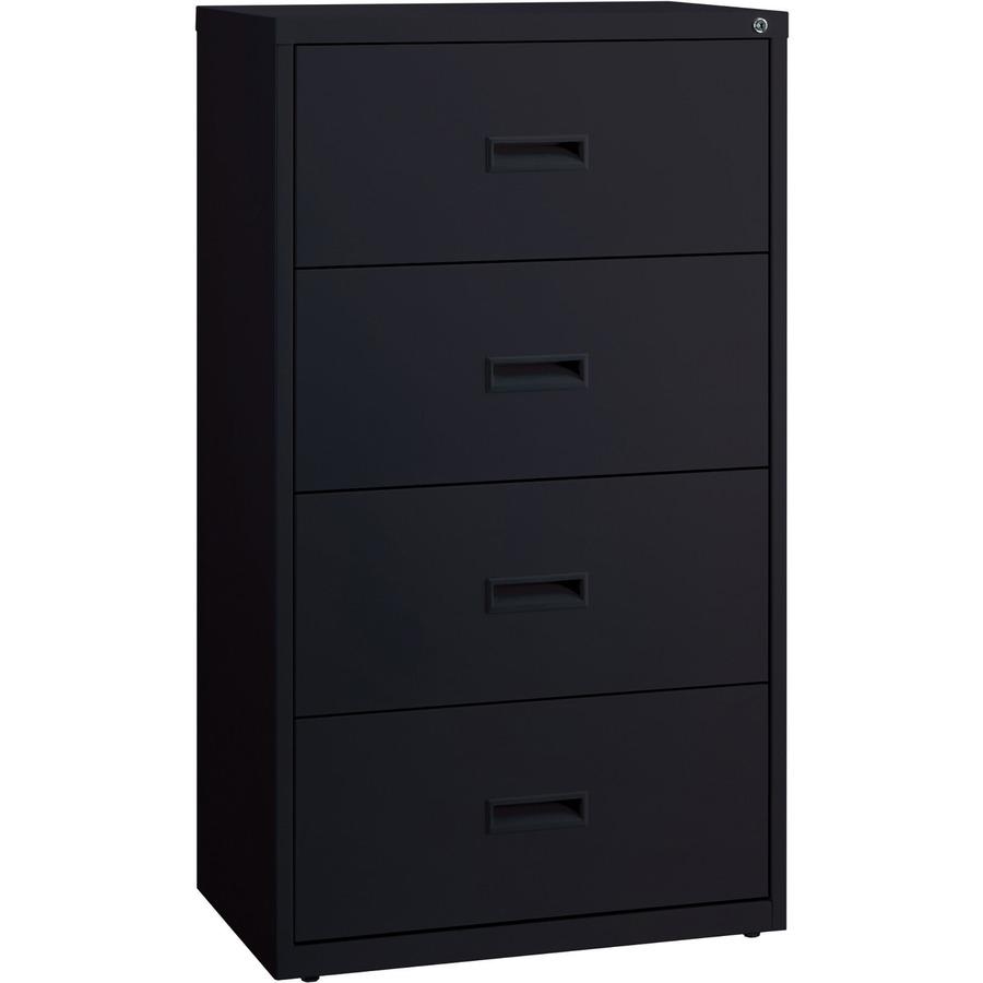 Lorell Value Lateral File - 4-Drawer - 30" Width x 18.6" Depth x 52.5" Height - 4 x Drawer(s) for File - A4, Legal, Letter - Adjustable Glide, Ball-bearing Suspension, Label Holder - Black - Steel - R. Picture 6