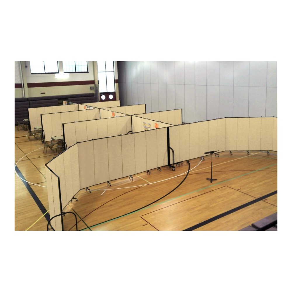 Screenflex Portable Room Dividers - 72" Height x 20.4 ft Length - Black Metal Frame - Polyester - Stone - 1 Each. Picture 15