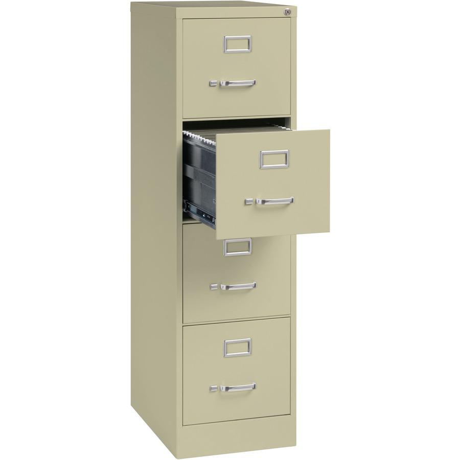 Lorell Fortress Series 22" Commercial-Grade Vertical File Cabinet - 15" Width x 22" Depth x 52" Height - 4 x Drawer(s) for File - Letter - Lockable, Ball-bearing Suspension - Putty - Steel - Recycled. Picture 7
