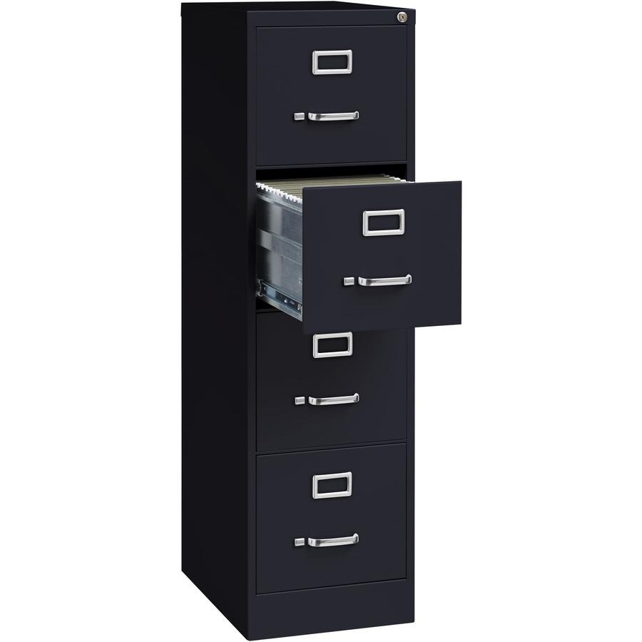 Lorell Fortress Series 22" Commercial-Grade Vertical File Cabinet - 15" Width x 22" Depth x 52" Height - 4 x Drawer(s) for File - Letter - Lockable, Ball-bearing Suspension - Black - Steel - Recycled. Picture 8