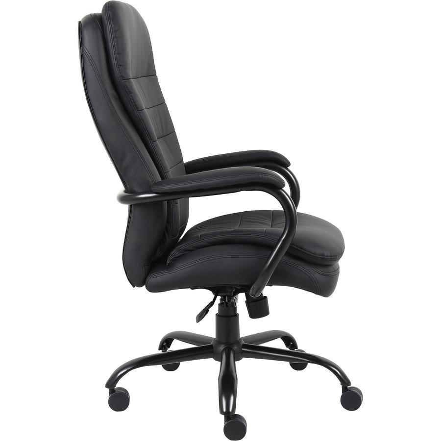 Lorell Big & Tall Double Cushion Executive High-Back Chair - Black Seat Color - Leather Seat Material - Black Back Color - Leather Back Material - 5-star Base - Black - 1 Each. Picture 9