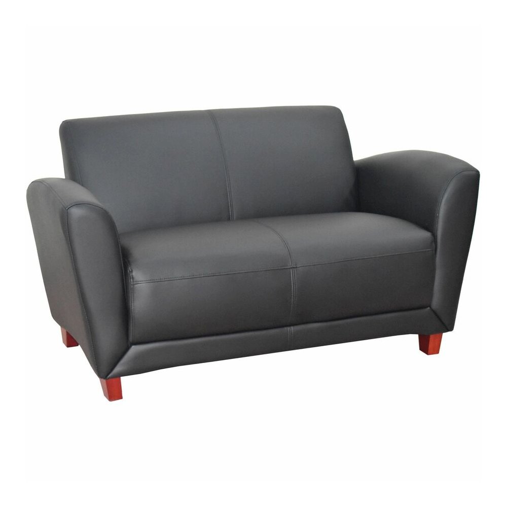 Lorell Accession Reception Loveseat - 55" x 34.5" x 31.3" Overall Dimension - Leather Black Seat - Leather Black Back - 1 Each. Picture 13