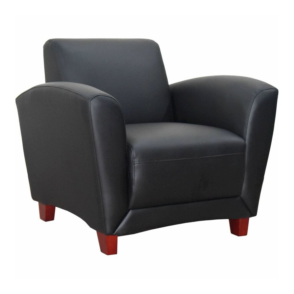 Lorell Accession Club Chair - Black Seat Color - Leather Seat Material - Black Back Color - Leather Back Material - Four-legged Base - 1 Each. Picture 12