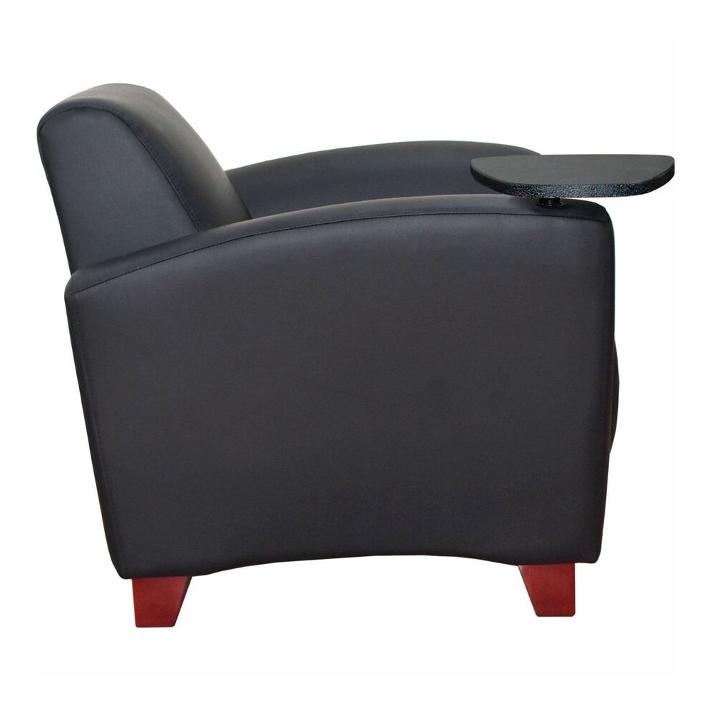 Lorell Accession Club Chair with Tablet Tray - Black Seat Color - Leather Seat Material - Four-legged Base - 1 Each. Picture 12