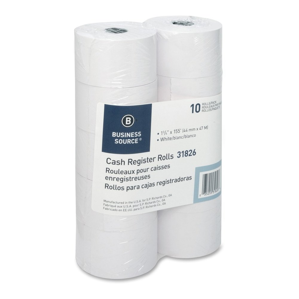 Business Source 1-Ply 155' Adding Machine Paper Rolls - 1 3/4" x 155 ft - 13.80 lb Basis Weight - Sustainable Forestry Initiative (SFI) - Lint-free - White - 1 Pack. Picture 7