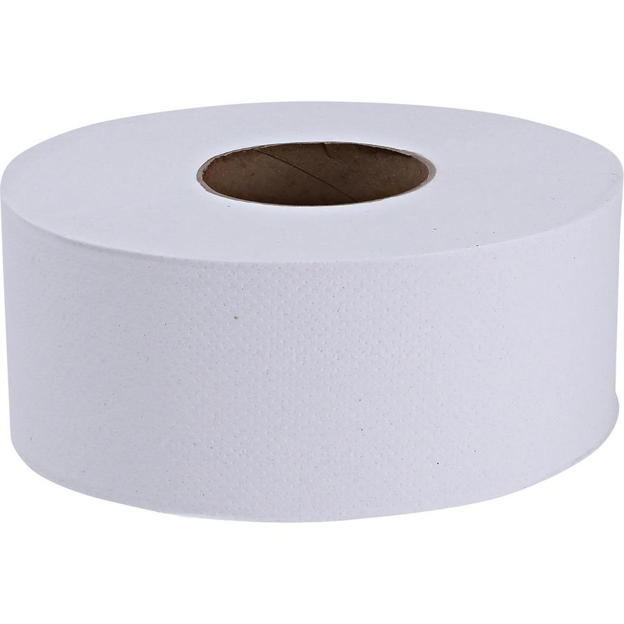 Genuine Joe Jumbo Dispenser Roll Bath Tissue - 2 Ply - 3.50" Width x 1000 ft Length - 9" Roll Diameter - 3 19/64" Core - White - 8 / Carton. Picture 8