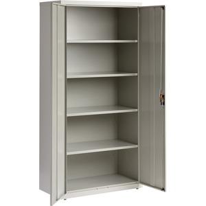 Lorell Fortress Series Storage Cabinet - 36" x 18" x 72" - 5 x Shelf(ves) - Recessed Locking Handle, Hinged Door, Durable - Light Gray - Powder Coated - Steel - Recycled. Picture 4