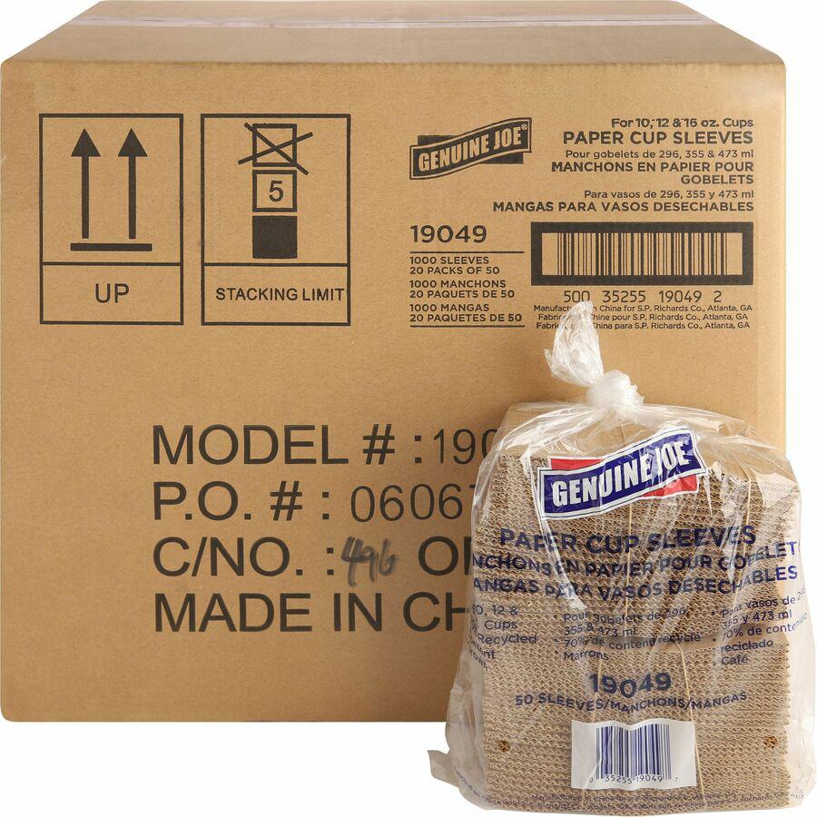 Genuine Joe Protective Corrugated Cup Sleeves - 20 / Carton - Brown. Picture 8