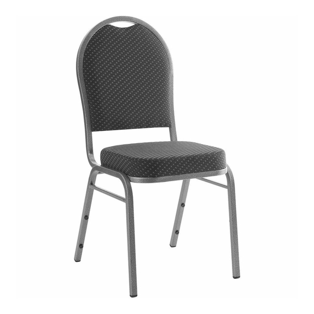 Lorell Round High-Back Upholstered Stack Chairs - Gray Seat Color - Fabric Seat Material - Gray Back Color - Fabric Back Material - Steel Frame Material - Four-legged Base - 4 / Carton. Picture 9