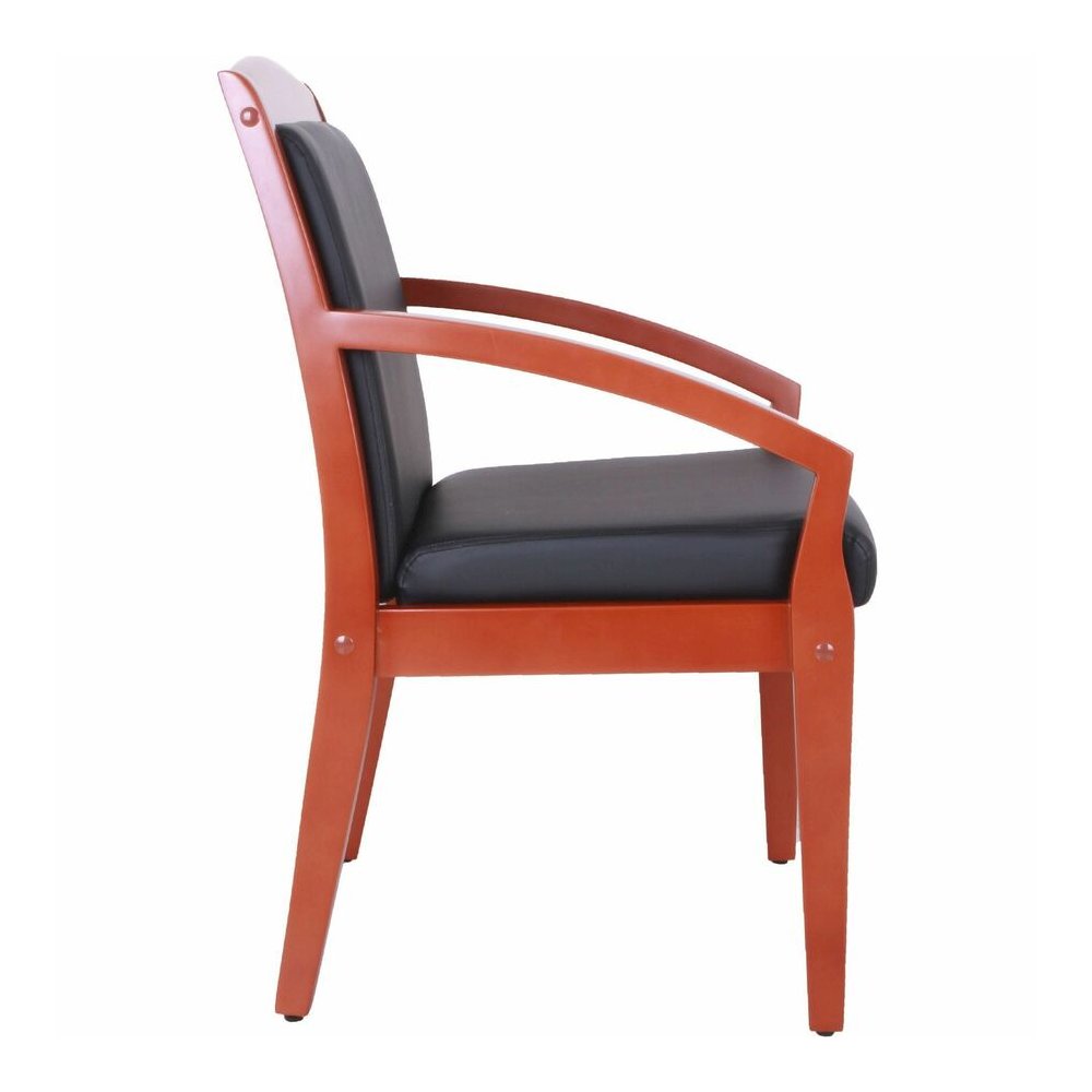 Lorell Sloping Arms Wood Frame Guest Chair - Black Seat Color - Bonded Leather Seat Material - Black Back Color - Bonded Leather Back Material - Cherry Frame Color - Wood Frame Material - Four-legged . Picture 10