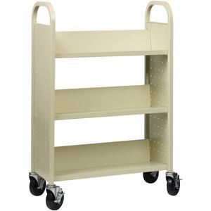 Lorell Single-sided Book Cart - 3 Shelf - 200 lb Load Capacity - 5" Caster Size - Steel - 39" Width x 14" Depth x 46" Height - Putty - 1 Each. Picture 10