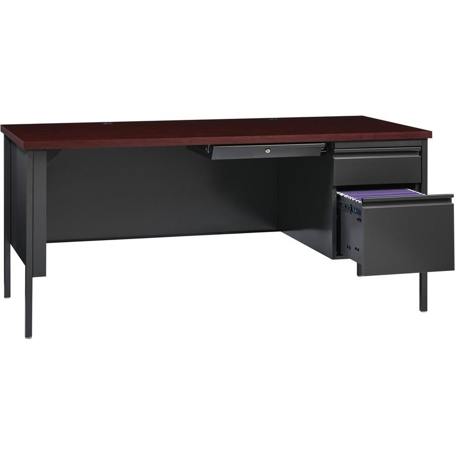 Lorell Fortress Series 66" Right-Pedestal Desk - Rectangle Top - 66" Table Top Width x 30" Table Top Depth x 1.12" Table Top Thickness - 29.50" Height - Office, File - Assembly Required - Laminated, M. Picture 9