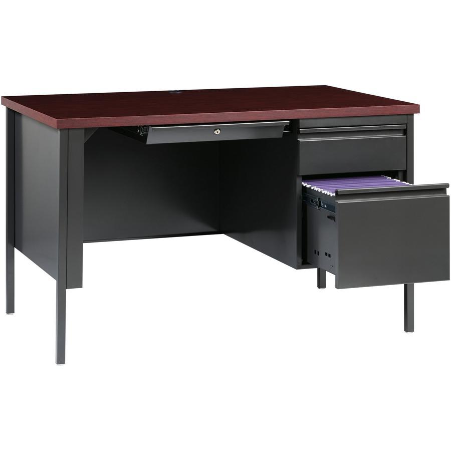 Lorell Fortress Series 48" Right Single-Pedestal Desk - Laminated Rectangle, Mahogany Top - 30" Table Top Length x 48" Table Top Width x 1.13" Table Top Thickness - 29.50" Height - Business Environmen. Picture 7